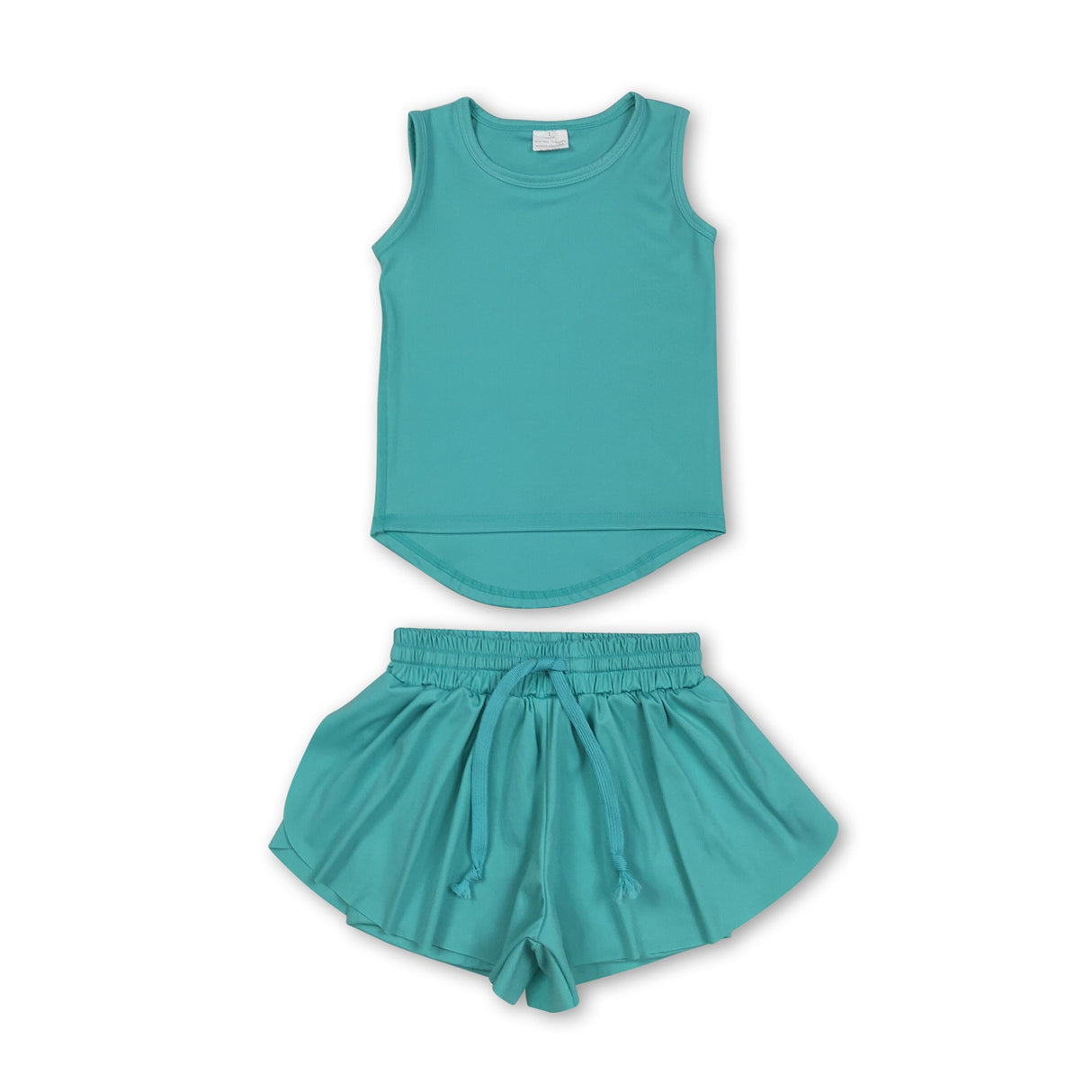 Teal sleeveless top shorts kids girls activewear set