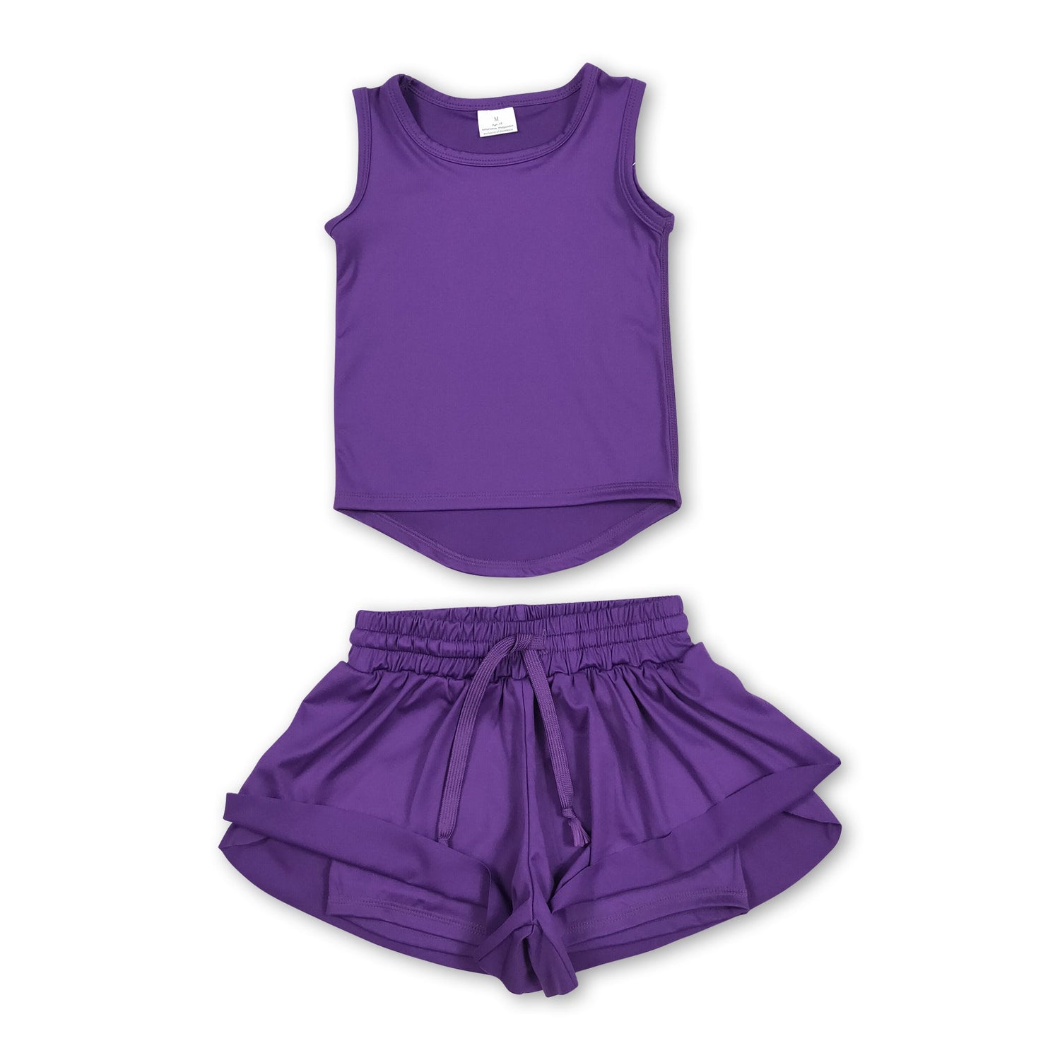 Purple sleeveless top shorts kids girls activewear set
