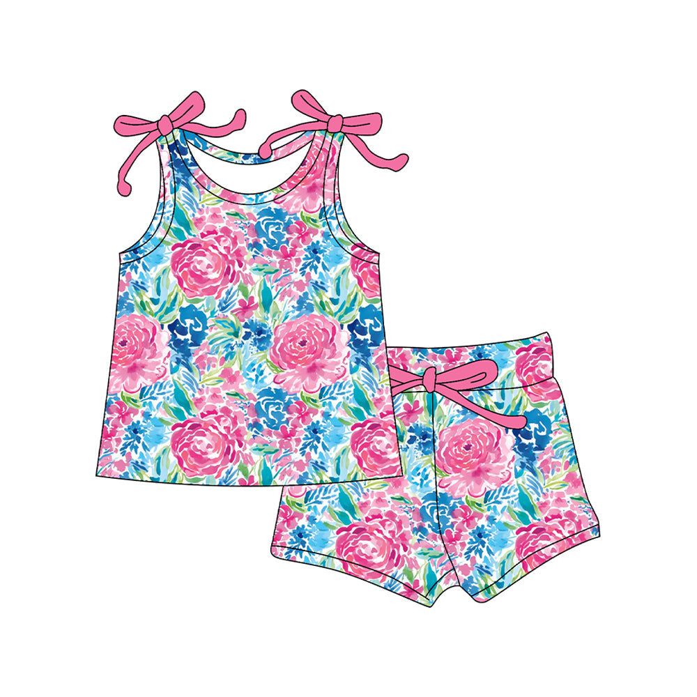 Sleeveless floral top shorts kids girls clothing set
