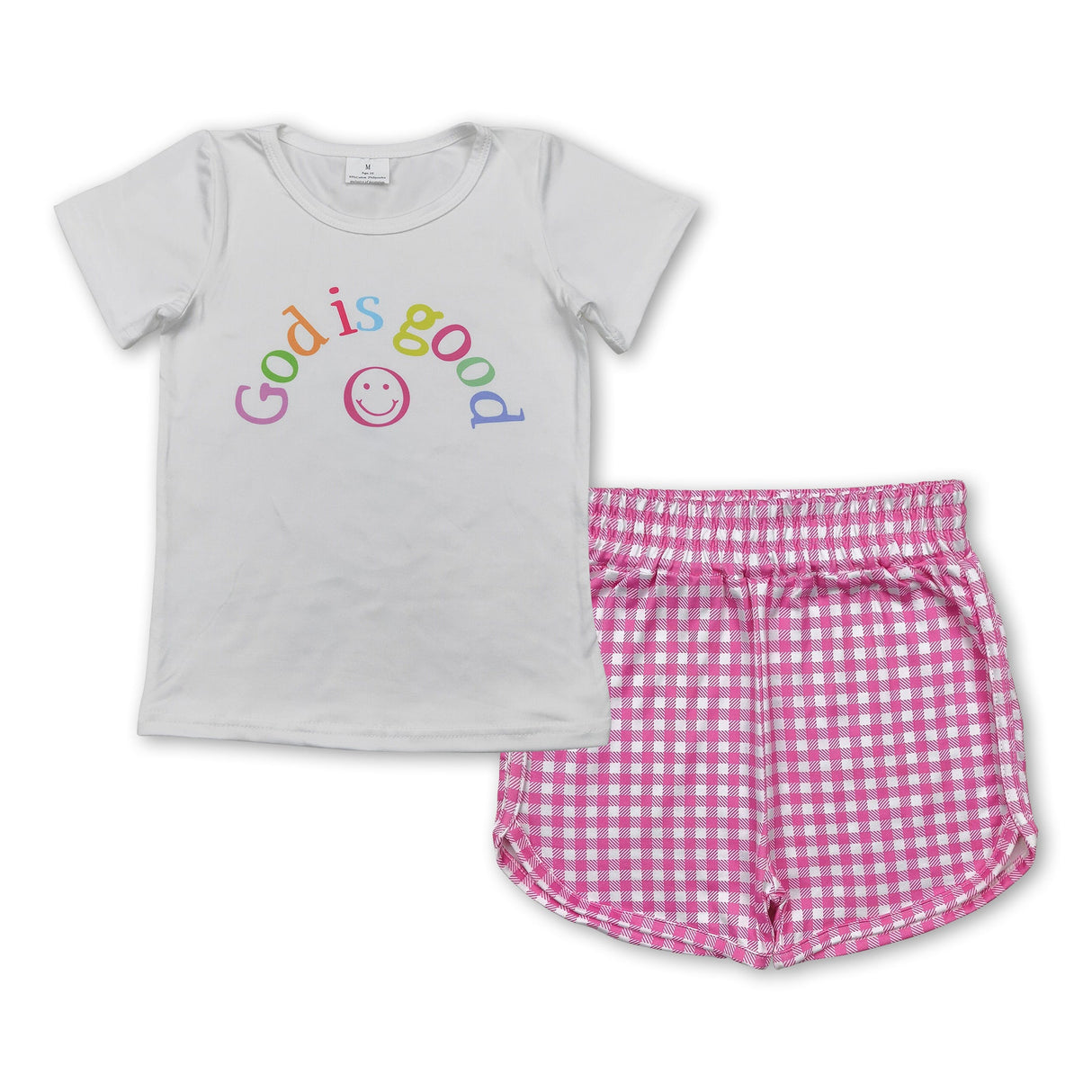 God is good smile top pink plaid shorts girls clothes