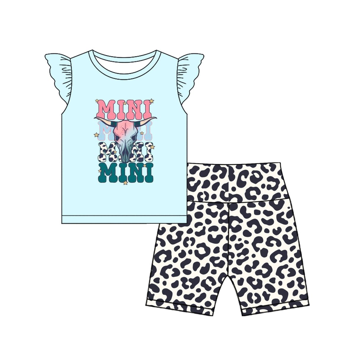 Bull skull mini top leopard shorts western girls clothes