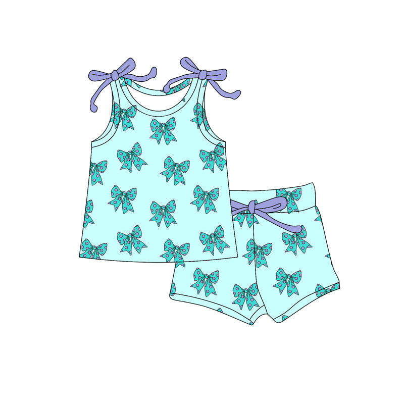 Sleeveless bow top shorts kids girls summer outfits