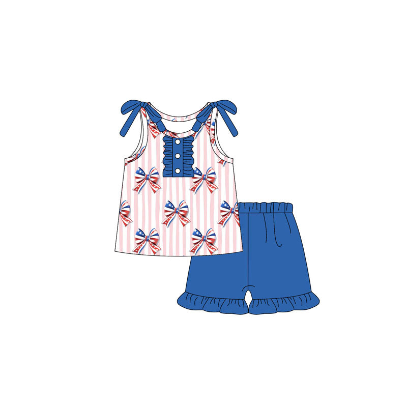Stripe bow top ruffle shorts girls 4th of july outfits