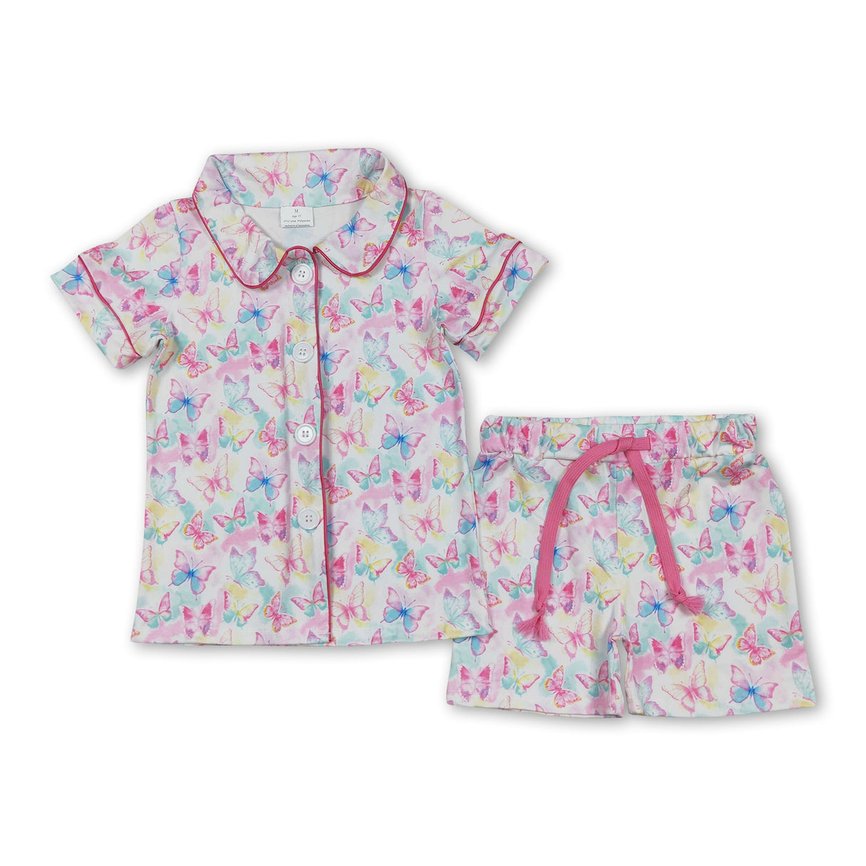 Short sleeves colorful butterfly kids girls button down pajamas