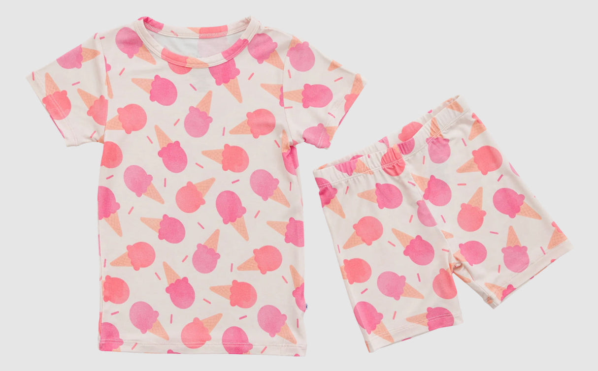 Short sleeves ice cream top shorts girls pajamas