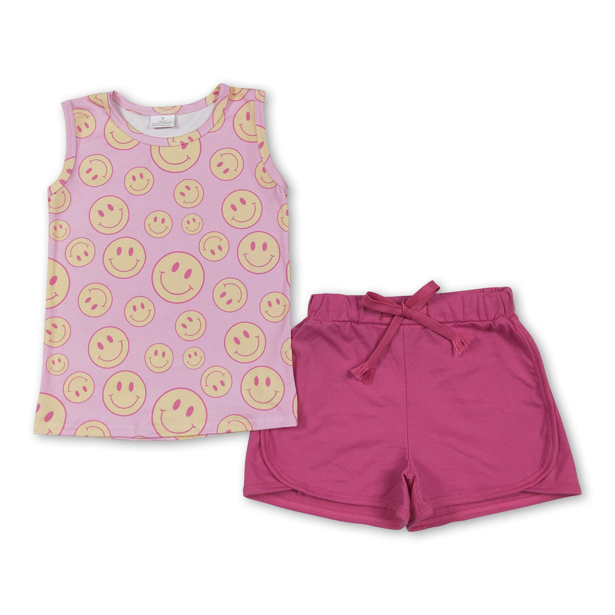 Sleeveless smile top hot pink shorts girls summer clothes