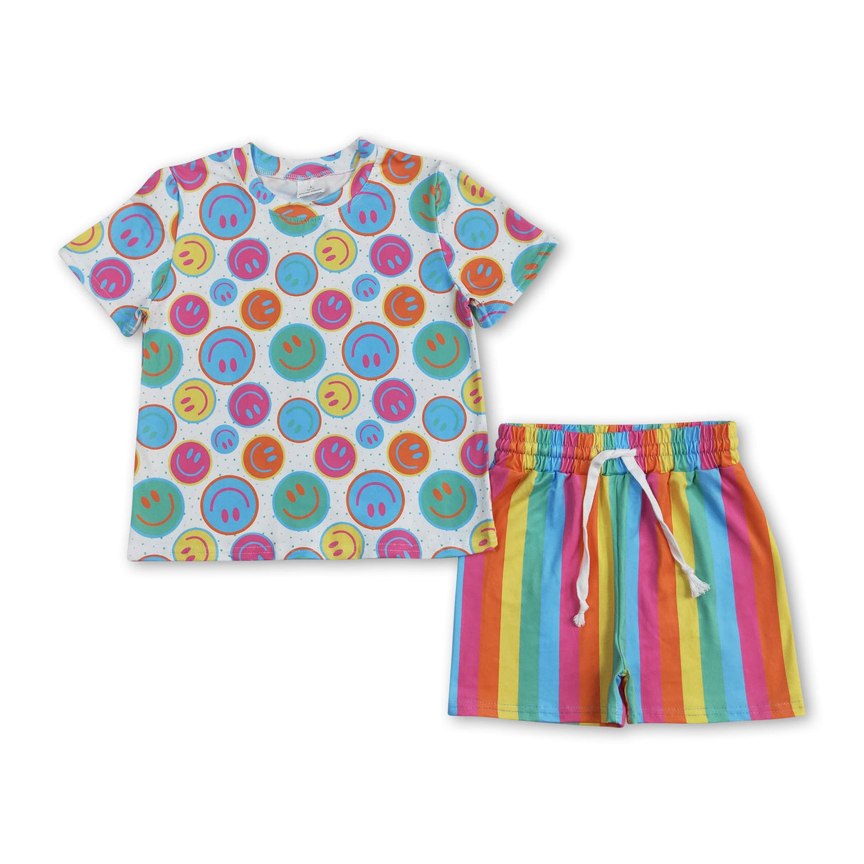 Short sleeves smile colorful stripe shorts girls clothes