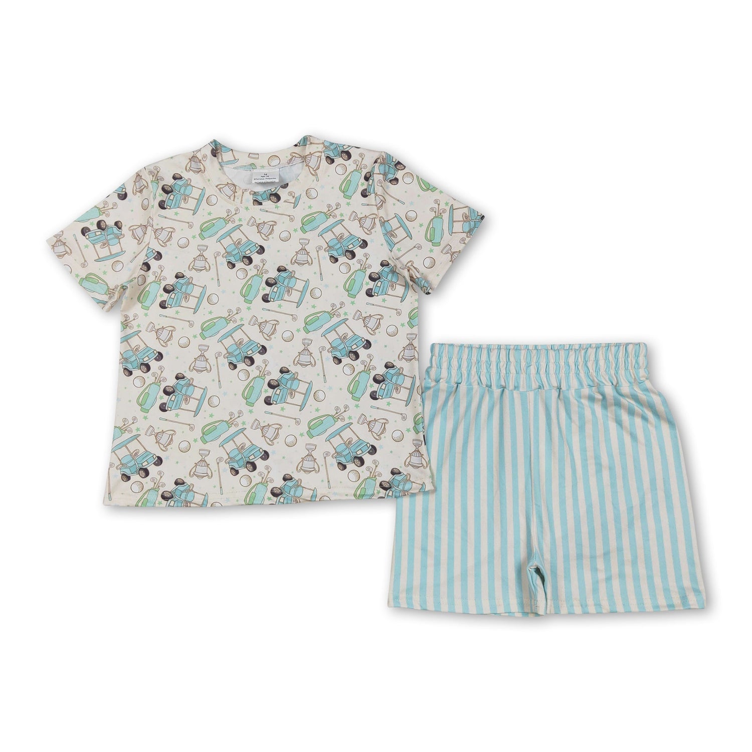 Short sleeves golf top stripe shorts kids summer pajamas