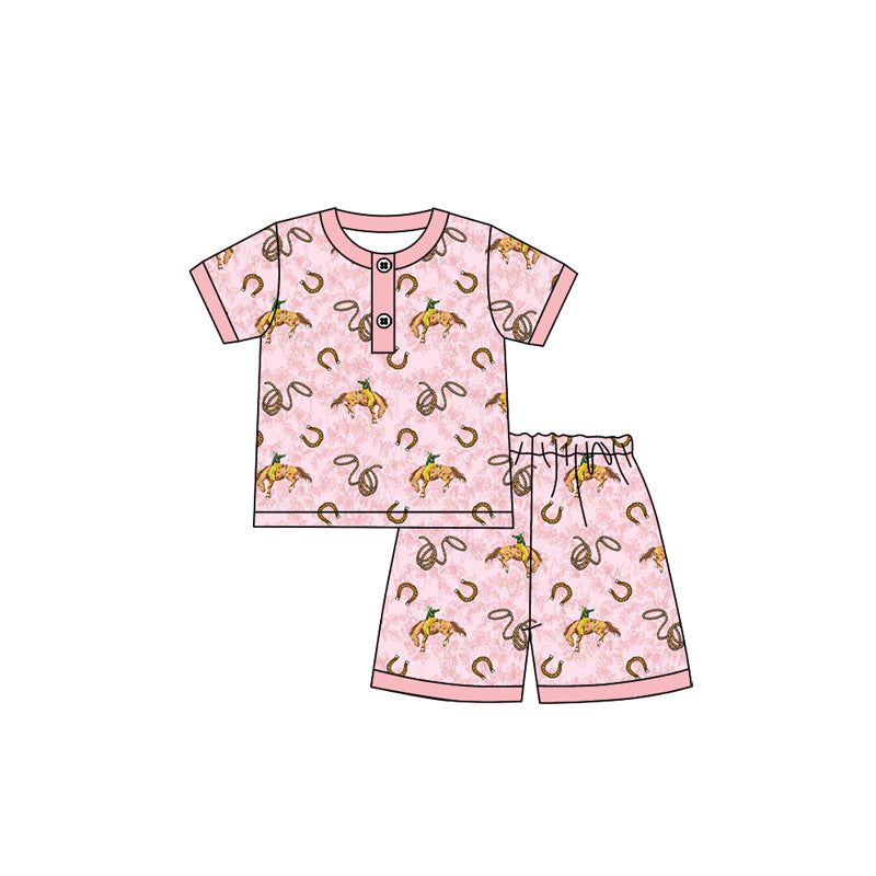 Short sleeves pink rodeo western kids girls pajamas