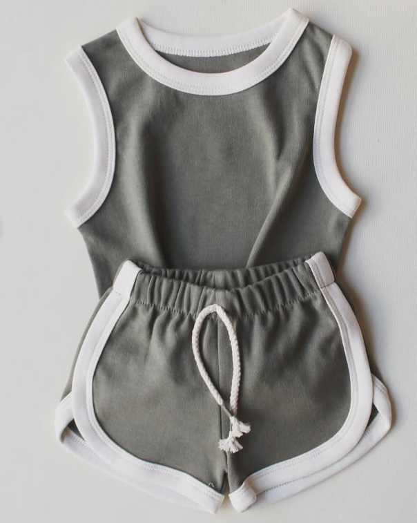 Sleeveless grey cotton top shorts baby kids clothes