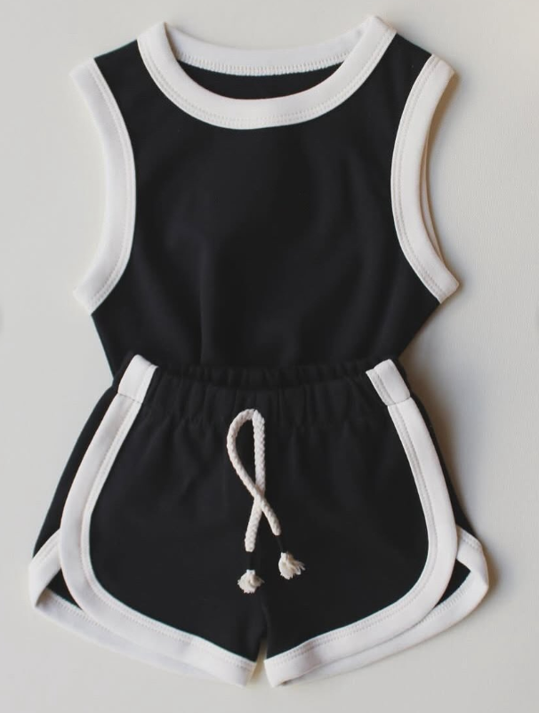 Sleeveless black cotton top shorts baby kids clothes