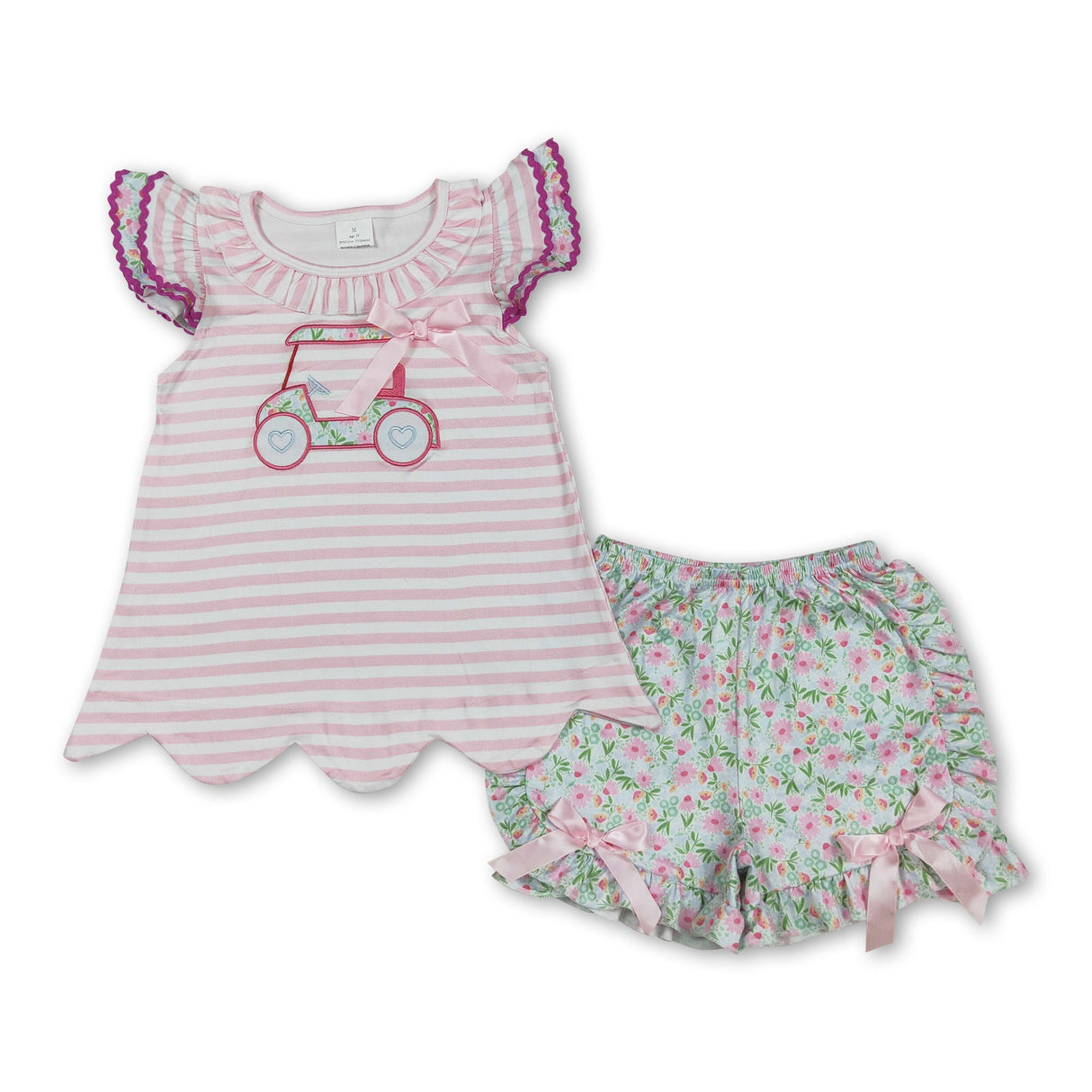 Flutter sleeves stripe golf top floral shorts girls clothes