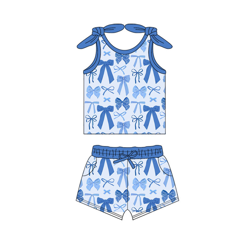 Light blue bow sleeveless top shorts girls summer clothes