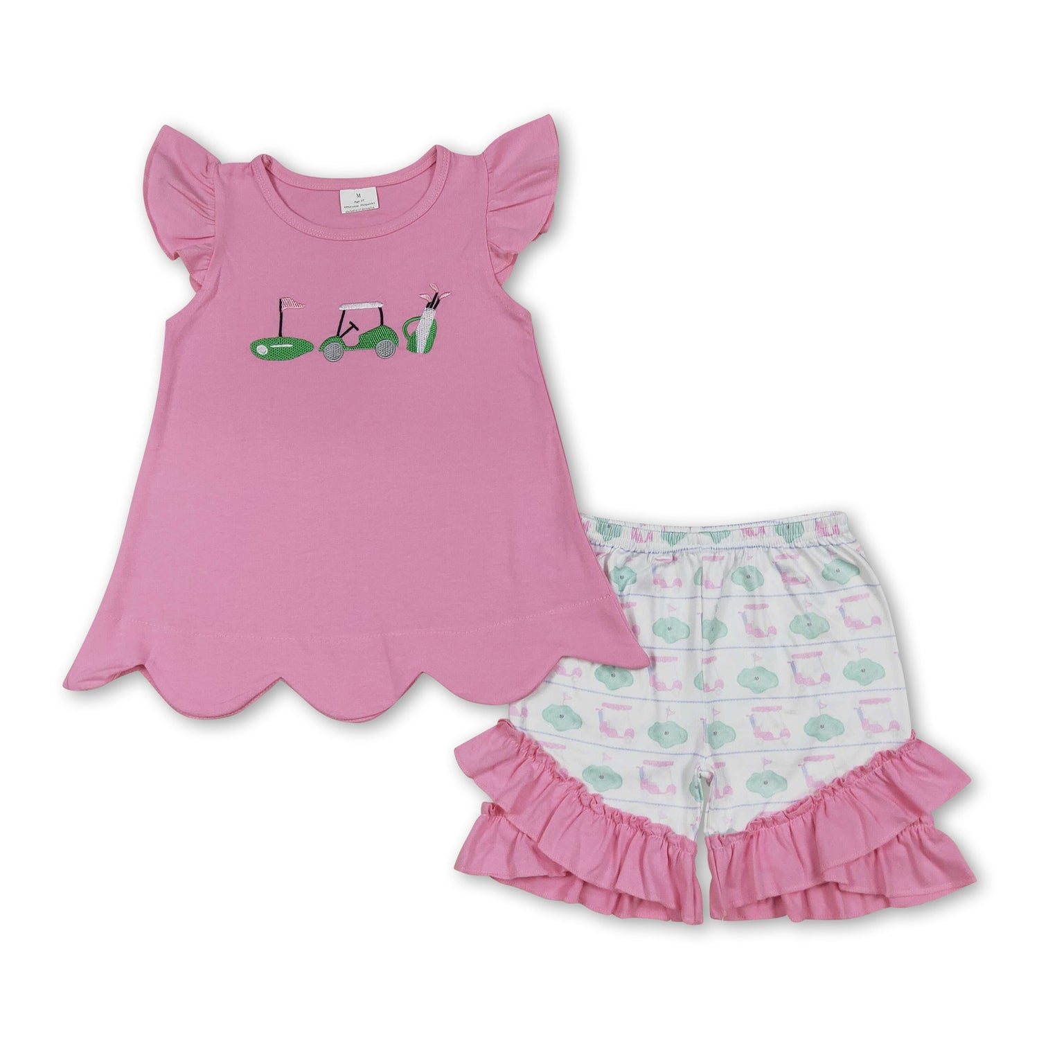 Flutter sleeves golf top ruffle shorts girls clothing set