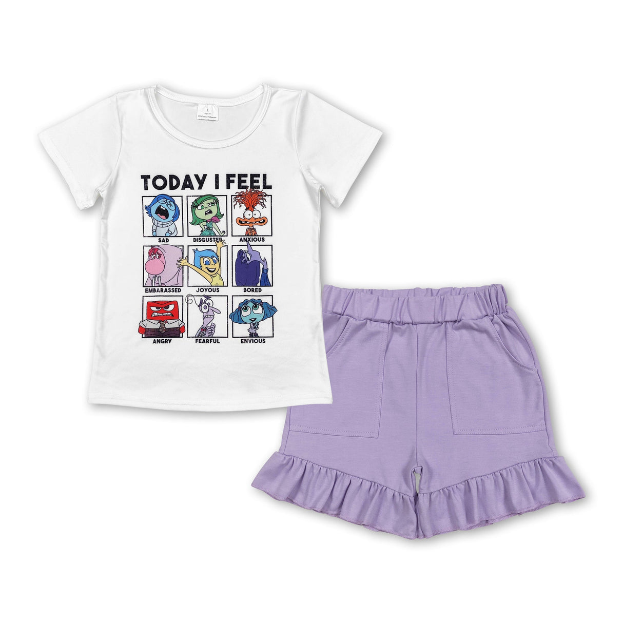Today I feel short sleeves top lavender shorts girls clothes