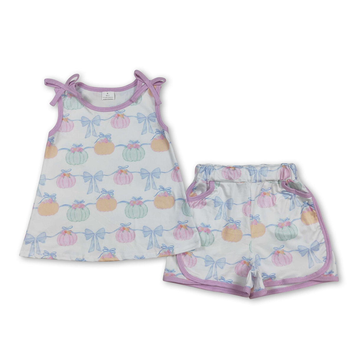Sleeveless pink bow pumpkin top shorts girls fall clothing