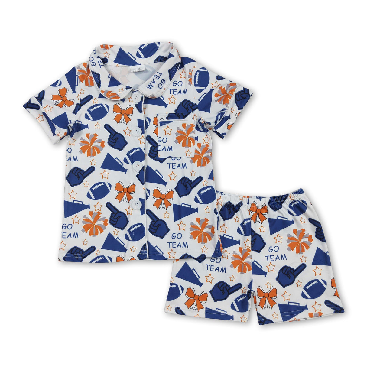 Short sleeves navy orange bow kids girls team cheer pajamas