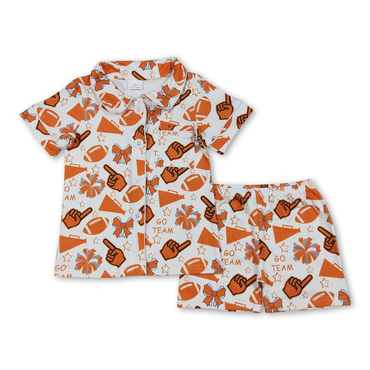 Short sleeves yellow bow kids girls team cheer pajamas