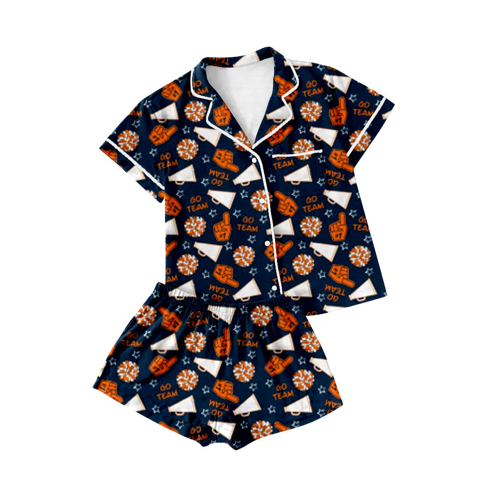 Short sleeves orange navy kids girls go team cheer pajamas