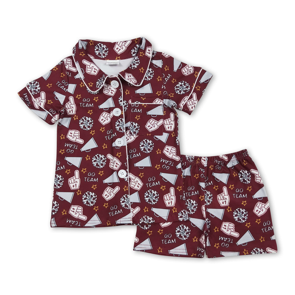 Short sleeves maroon kids girls go team cheer pajamas