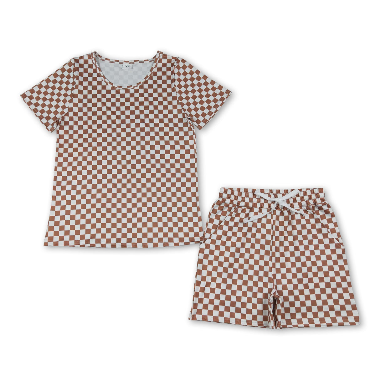 Short sleeves khaki plaid top shorts adult women pjs