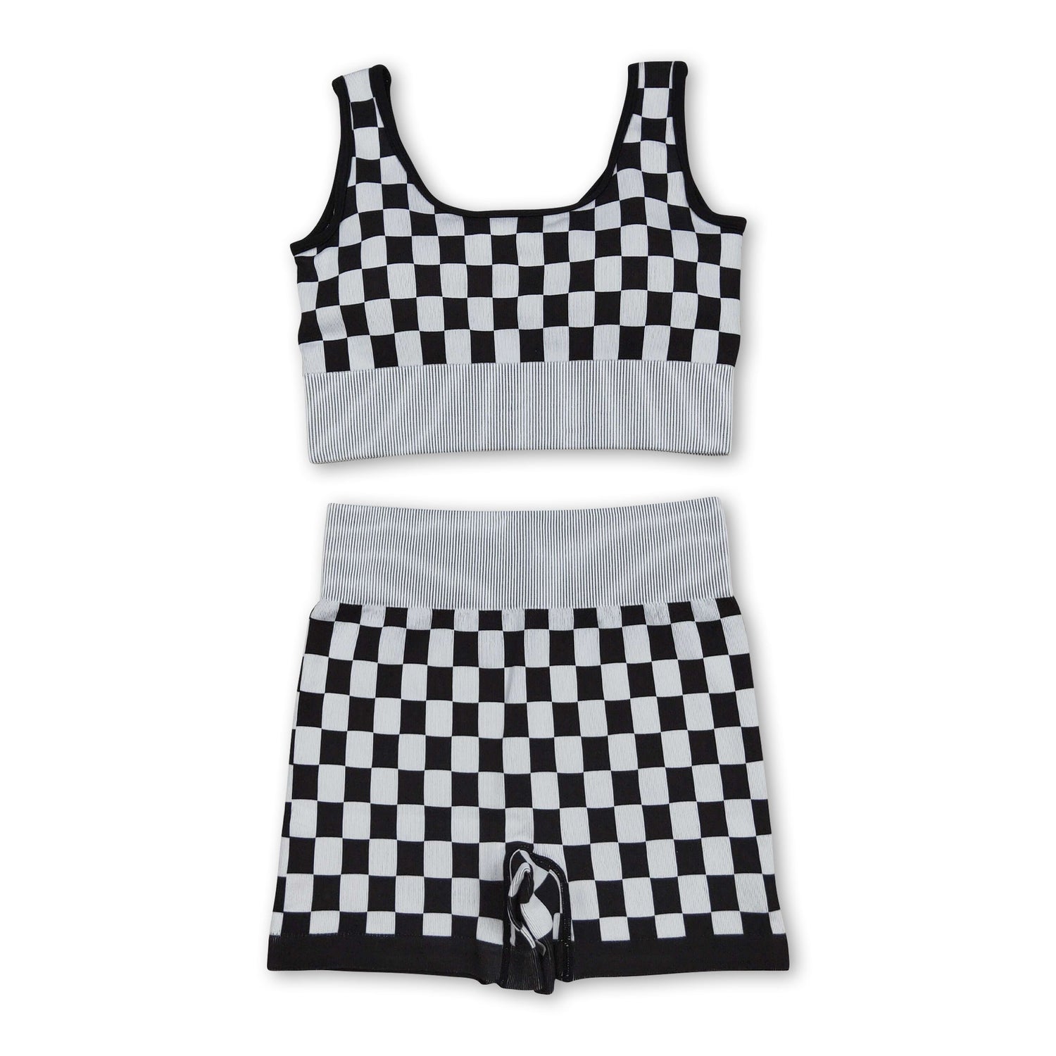 Sleeveless black plaid thick fabric adult women activewear