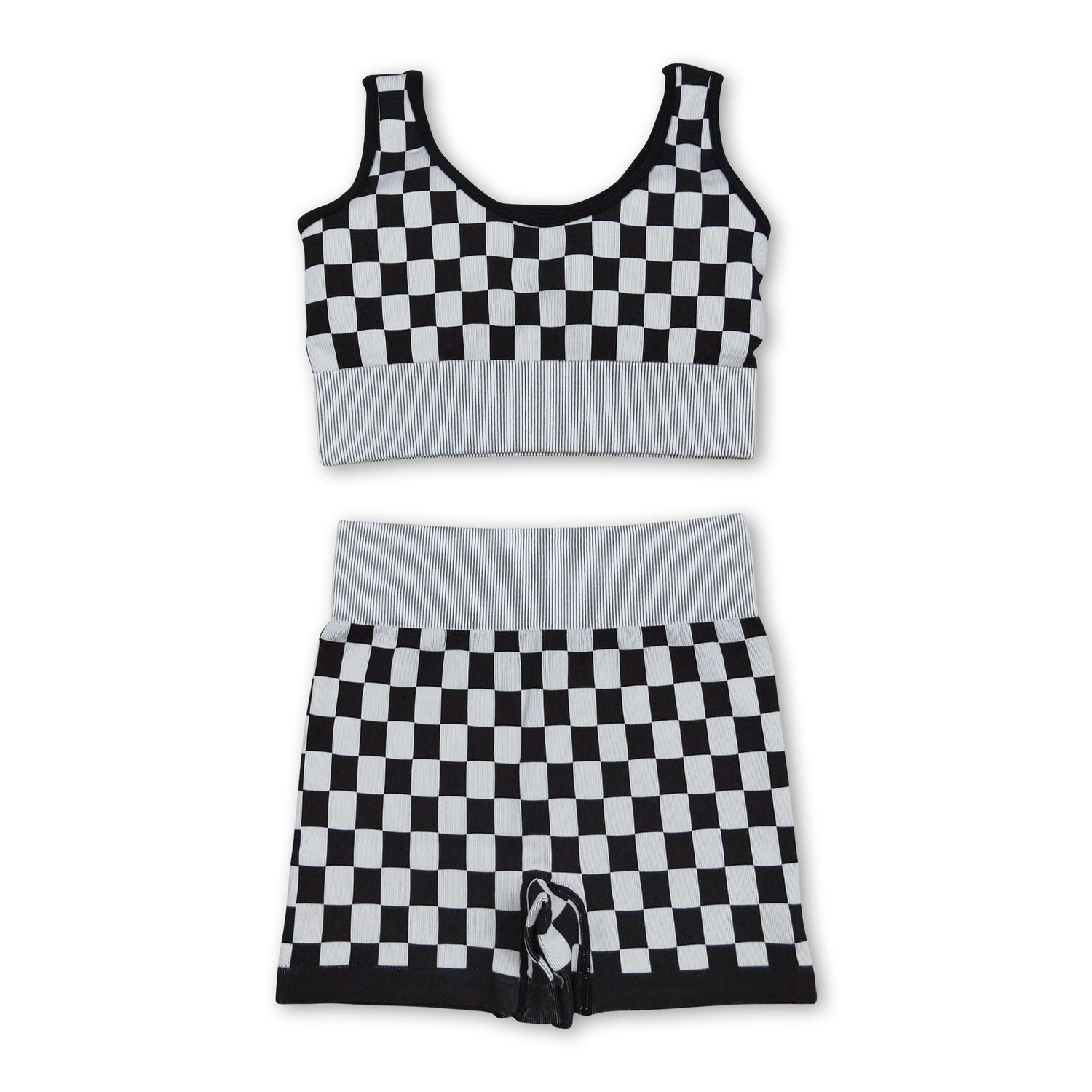 Sleeveless black plaid thick fabric adult women activewear