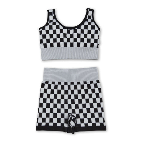 Sleeveless black plaid thick fabric adult women activewear