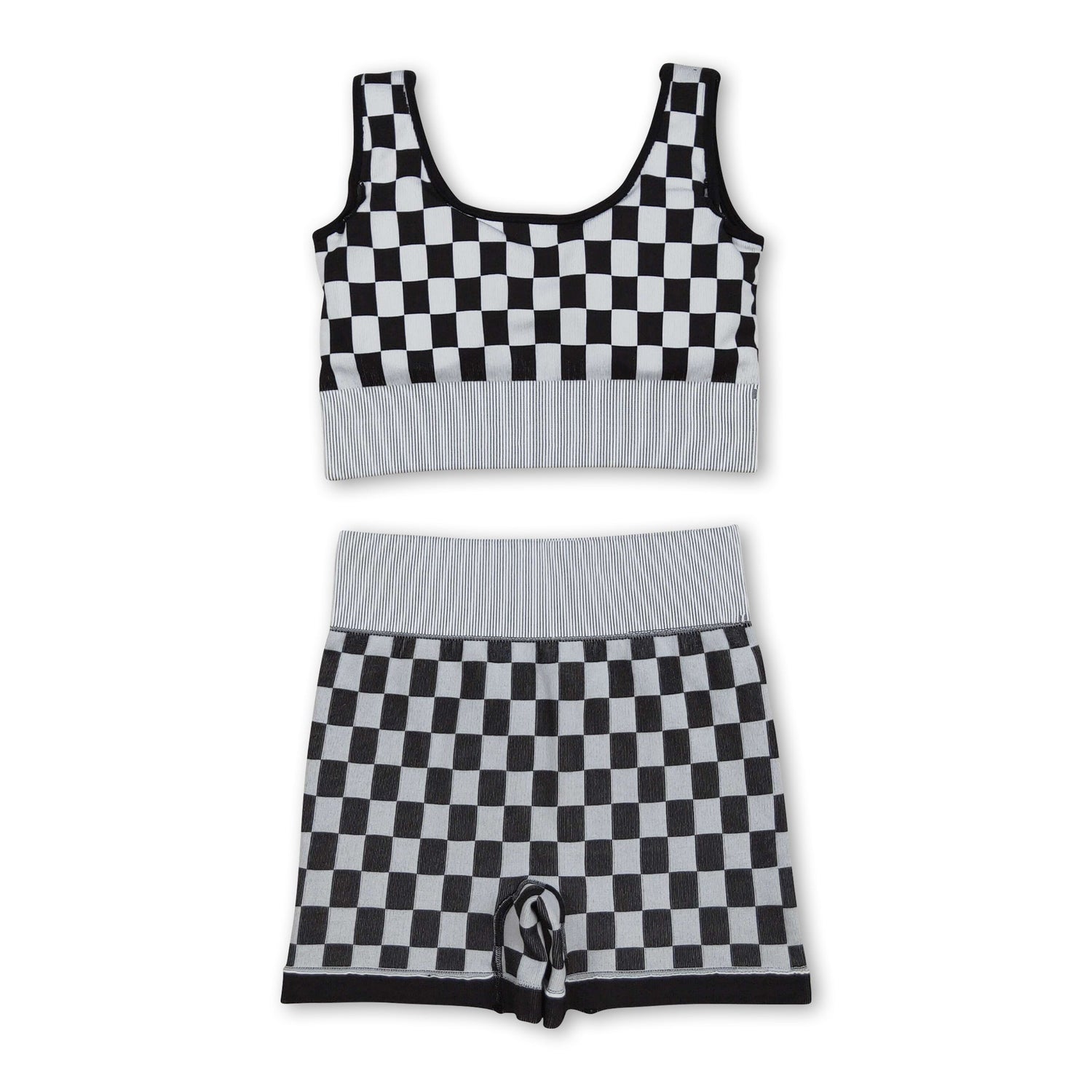 Sleeveless black plaid thick fabric adult women activewear