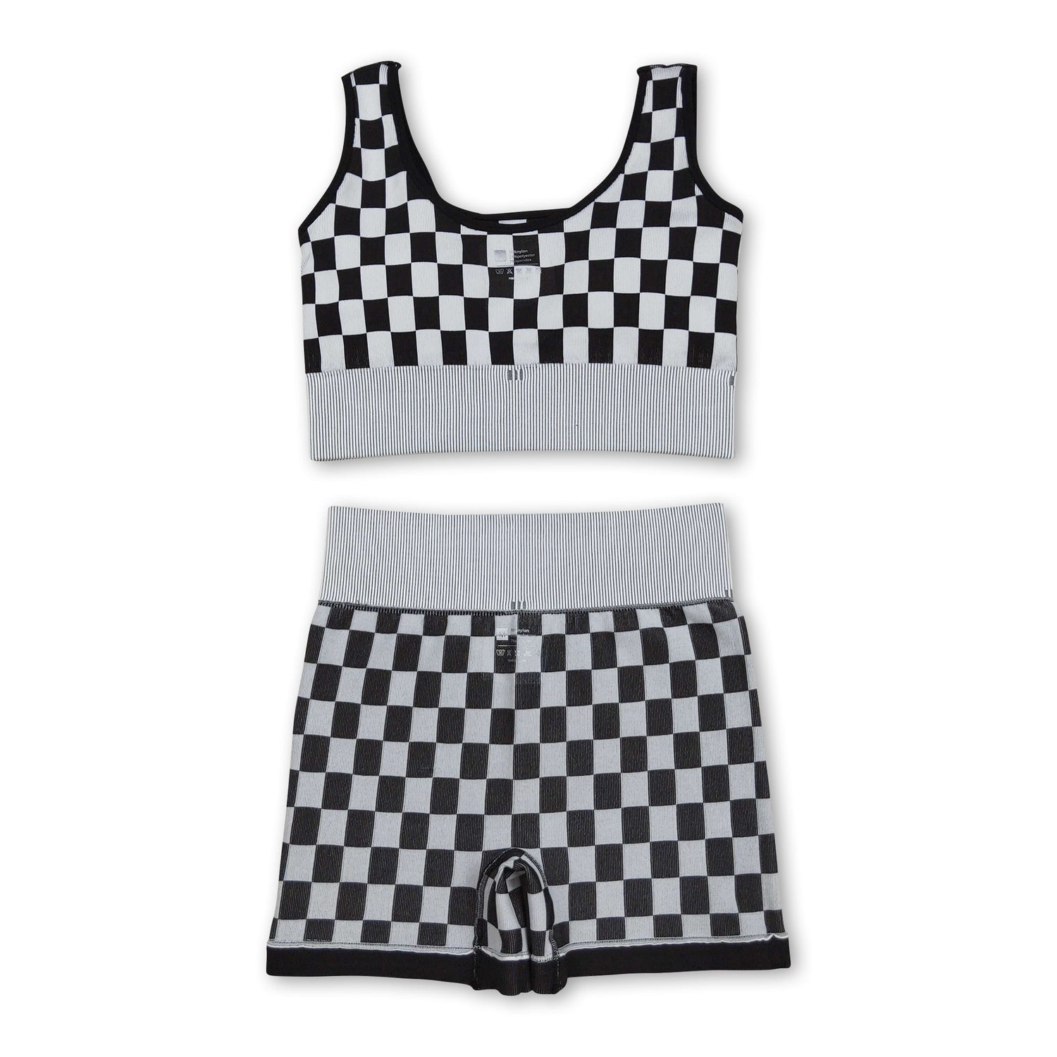 Sleeveless black plaid thick fabric adult women activewear