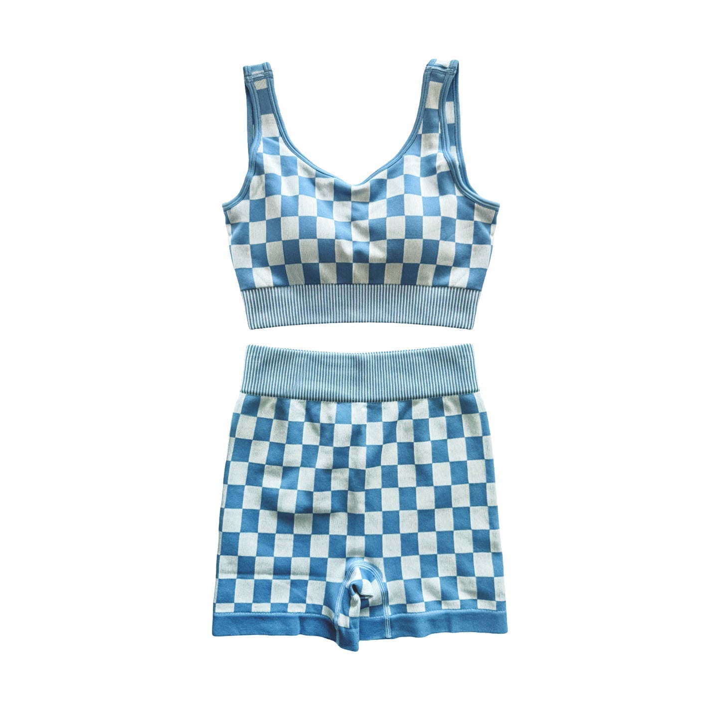 Sleeveless aqua plaid thick fabric adult women activewear