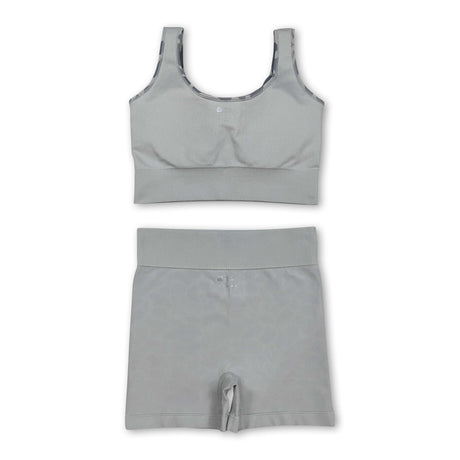 Sleeveless grey camo thick fabric adult women activewear