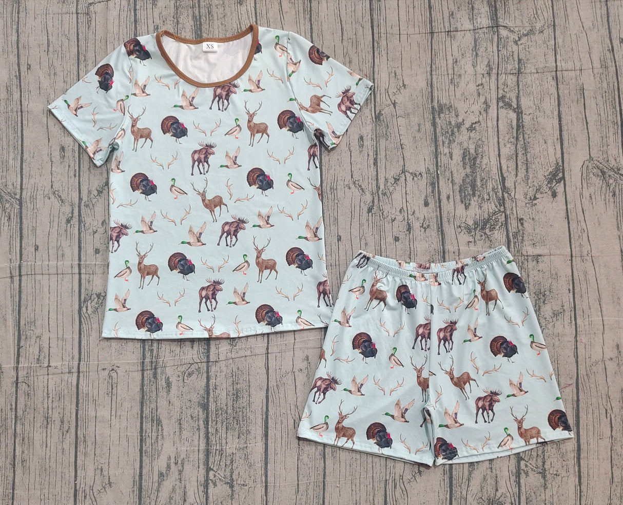 Short sleeves deer turkey duck top shorts men pajamas set