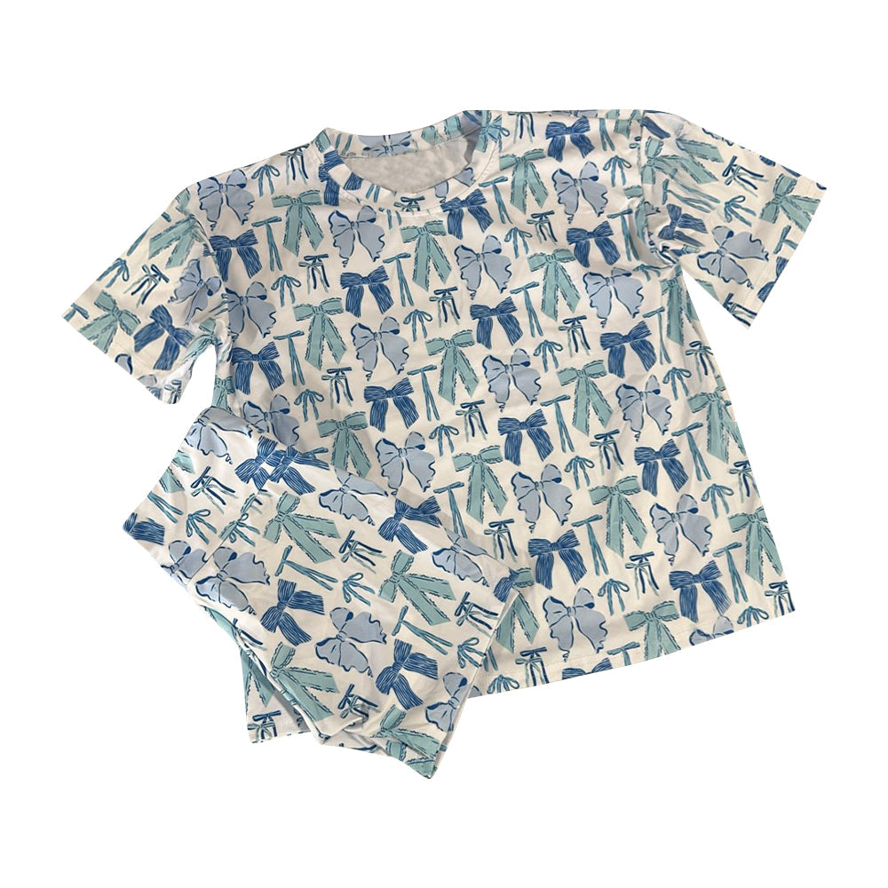 blue bows print girl long sleeve set