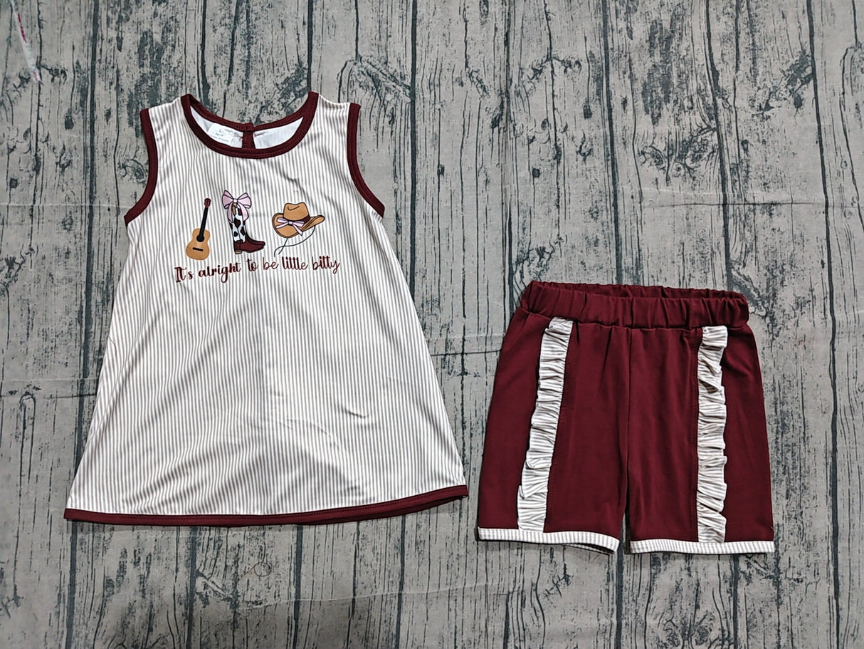 Guitar boots bow hat top ruffle shorts western girls set