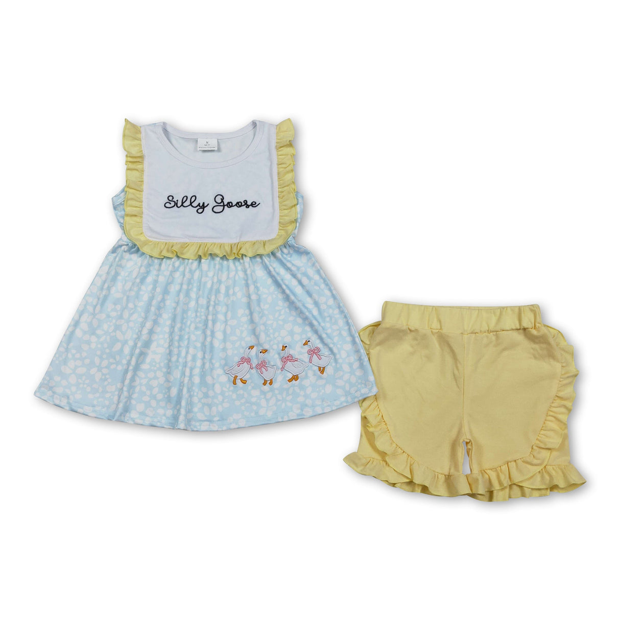 Sleeveless silly goose tunic ruffle shorts girls outfits