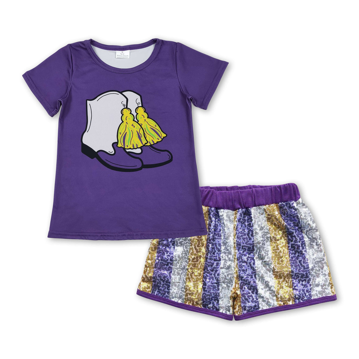 Purple boots top stripe sequin shorts girls Mardi Gras outfits
