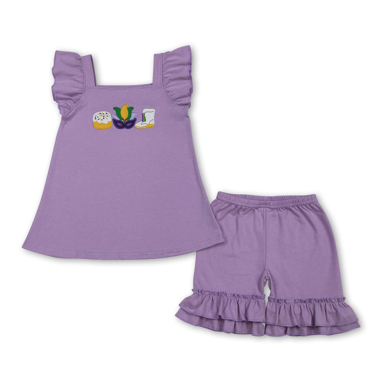 Lavender donut boots embroidery girls Mardi Gras set