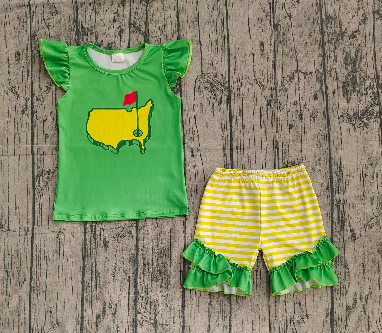 Flutter sleeves green golf top stripe shorts girls outfits