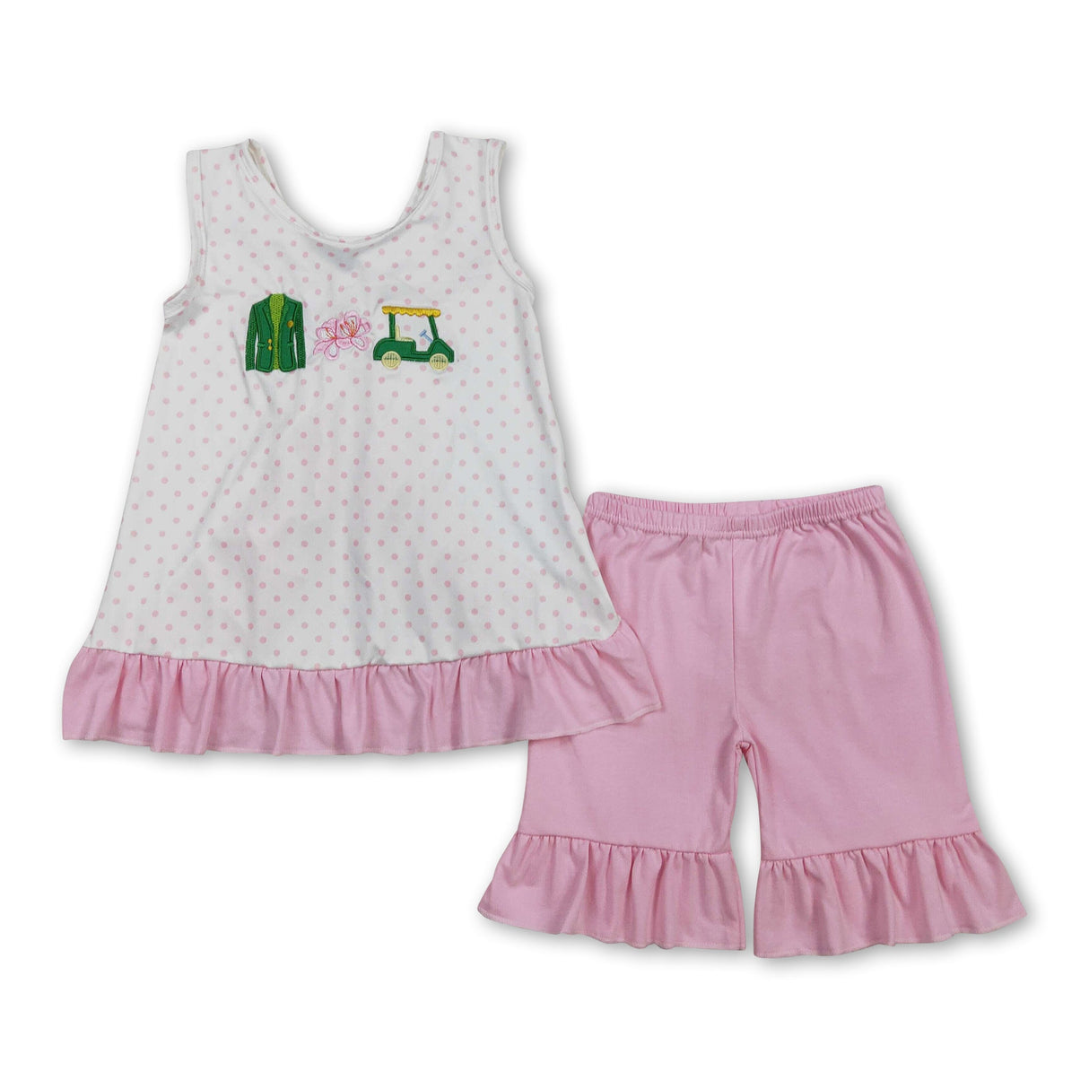 Polka dots golf cart floral tunic shorts girls clothes