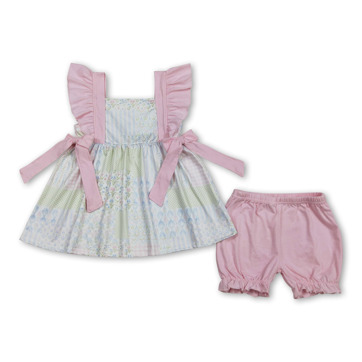 Flutter sleeves floral tunic ruffle shorts girls summer clothes