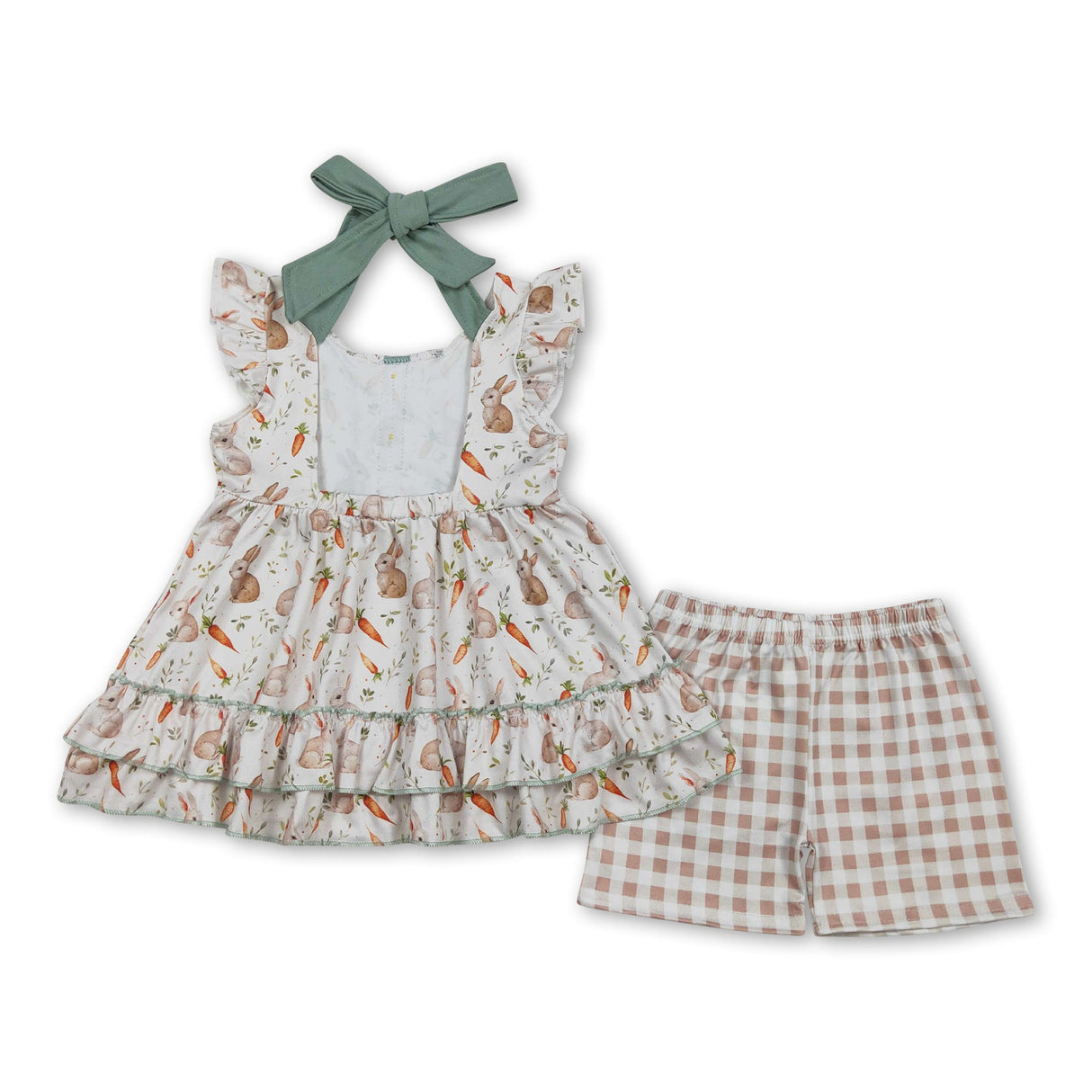 Flutter sleeves rabbit ruffle tunic shorts girls Easter set