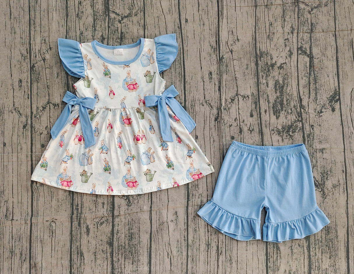 Flutter sleeves rabbit tunic shorts girls Easter outfits