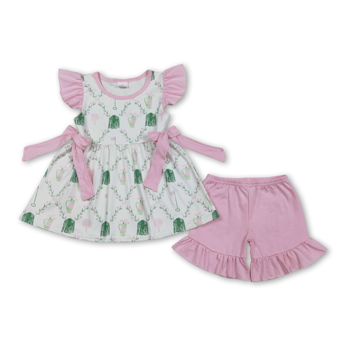 Flutter sleeves golf tunic pink shorts girls clothing set