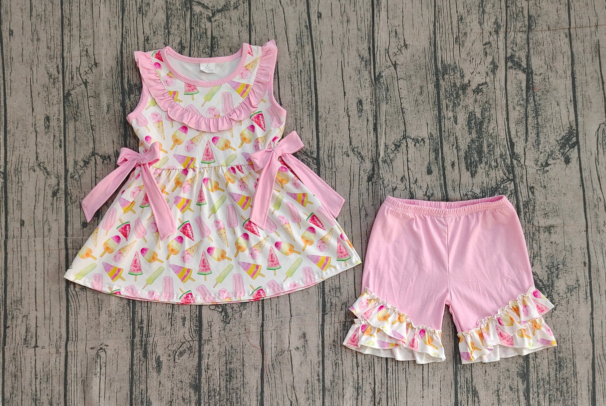 Sleeveless pink popsicle watermelon kids girls summer outfits