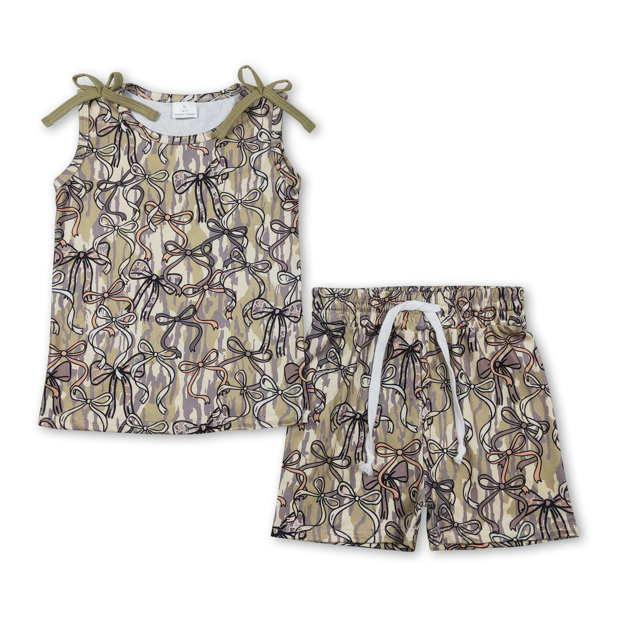 Sleeveless camo bow top shorts kids girls outfits