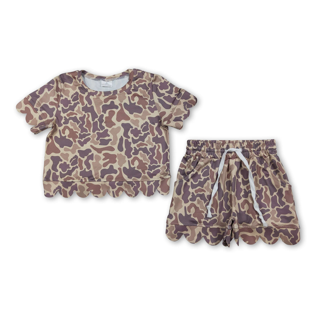 Khaki camo scallop top shorts girls summer outfit