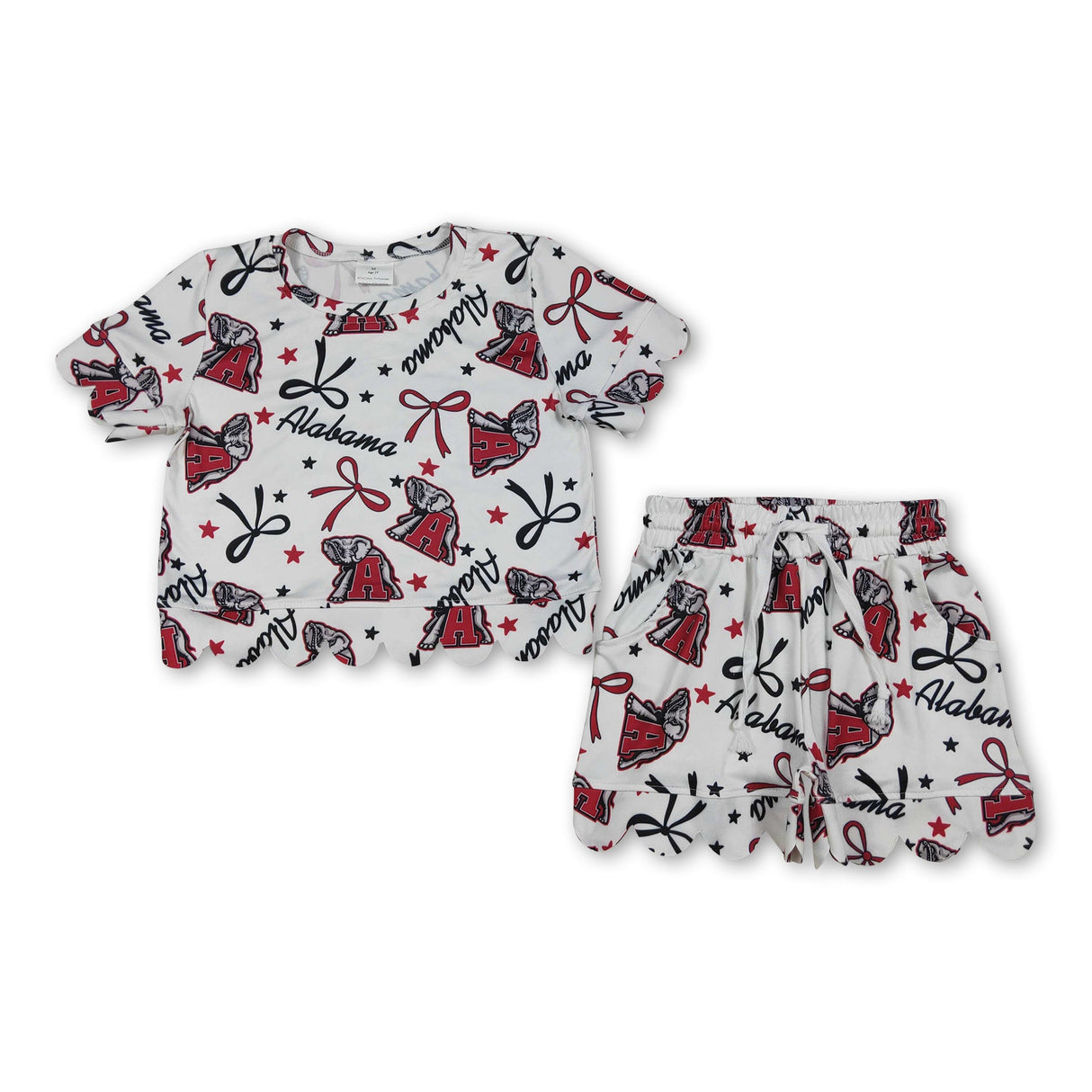 Short sleeves elephant bow scallop girls team outfits