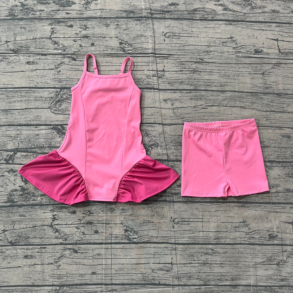Straps pink patchwork athletic dress shorts girls active set
