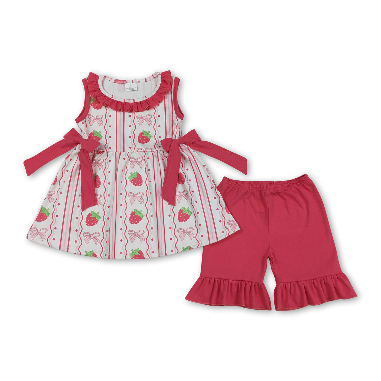 Strawberry bow tunic ruffle shorts kids girls outfits
